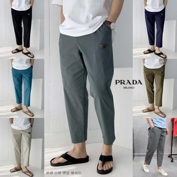프** 린넨 스판 밴딩 와이드 팬츠