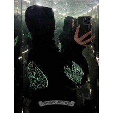 크* 형광 라인 후드 티셔츠
