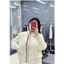 톰* 여성 울 플리스 스트라이프 봄버 자켓