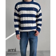 아* 스몰하트 패치 폼 스트라이프 라운드 니트