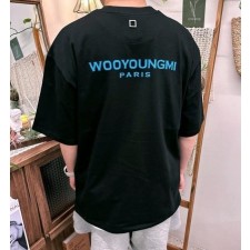 우** 블루나염 사각 자수 반팔티