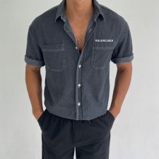 발**** 데님 반팔 셔츠