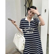 셀** 수입 마린 지퍼넥 스트라이프 폴로 드레스