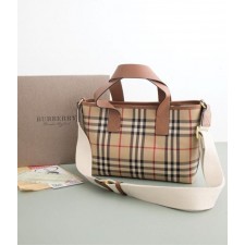 버** 수입고급 체크 코튼 레더 토트백