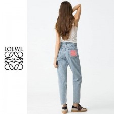 로** 핑크 로고 연 청바지