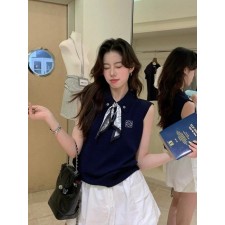 로** 스카프 타이 카라 니트 나시