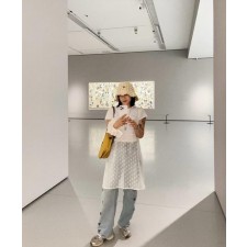 프** 삼각로고 라피아 햇