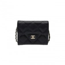 샤* 클래식 카드 홀더 체인 그레인드 캐비어  실버 메탈 블랙