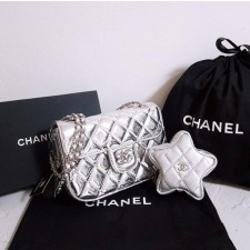 샤* 고급 24크루즈 스타 코인퍼스 미니 플랩 백 실버