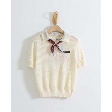 미*** 도트 스카프 포인트 카라 니트