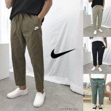 나** 자수 로고 린넨 스판 절개 와이드 밴딩 팬츠