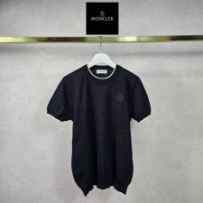 배색 베이직 라운드 하프 니트 반팔