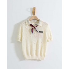 미*** 도트 스카프 포인트 카라 니트