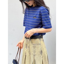 미*** 로고 패치 스트라이프 반팔티셔츠  수입