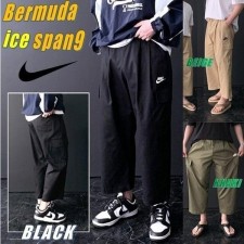 나** 자수로고 투턱 카고 9부 린넨 와이드 팬츠