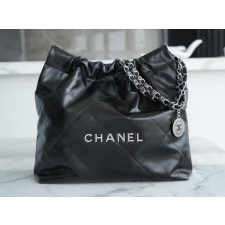 샤* 22 스몰 핸드백 샤이니 카프스킨 실버 메탈 블랙