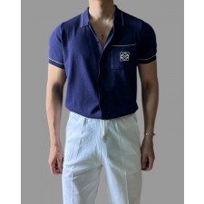 로** 머슬 포켓 스티치 카라 반팔 가디건