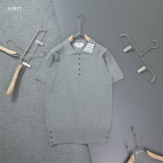 톰* 넥 사선 스티치 카라 반팔 니트