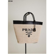 프** 라피아 우븐 레더 토트 백