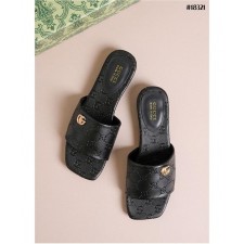 구* 더블 G 레더 슬라이드 샌들