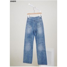 메* 마르지엘라 여성 스티치 넘버링 자수 로고 와이드 데님 팬츠