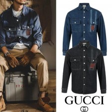 구* 포켓 포인트레더 스냅 데님셔츠