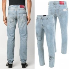 루* 모노 스퀘어 프린트 워싱 청바지