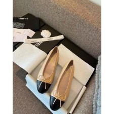 샤* 투톤 램스킨 발레리나 플랫슈즈 베이지 블랙