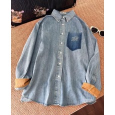 미*** 25 페이크 포켓 패치 로고 데님셔츠  수입