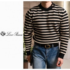 로* 피아나 최고급 스트라이프 견장니트