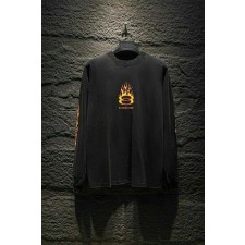 발**** 불꽃 긴팔 워싱 티셔츠