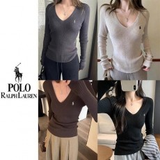 폴* 브이넥 자수 골지니트